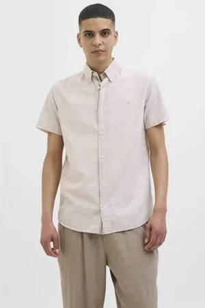 JACK & JONES PREMIUM linnen casual overhemd lichtroze