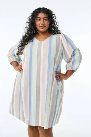 Zizzi Linnen zomerjurk beige
