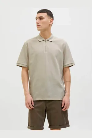 JACK & JONES ESSENTIALS regular polo met ingebreid patroon beige