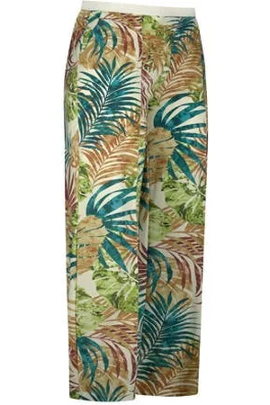 Plus Basics Travelstof wide leg high waist broek groen