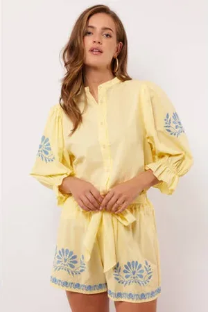 Fluresk Blouse lichtgeel broderie