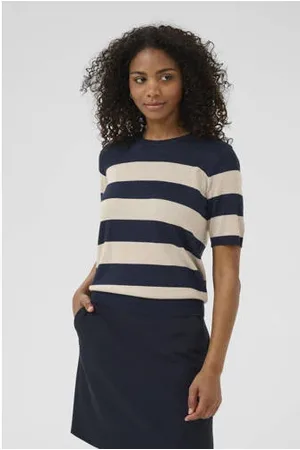 Kaffe Top donkerblauw fijn gebreid