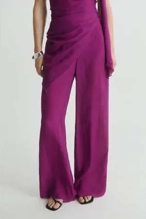 MANGO Wide leg high waist broek paars
