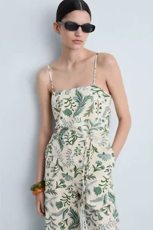 MANGO Linnen wide leg jumpsuit ecru