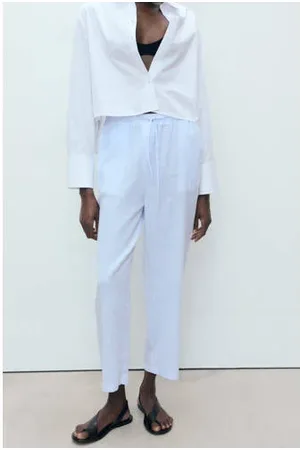 MANGO Linnen straight regular waist broek