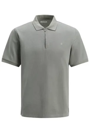 JACK & JONES ESSENTIALS regular polo met ingebreid patroon grijs
