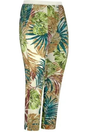 Plus Basics Travelstof straight high waist broek groen