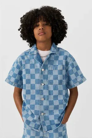 CoolCat Denim overhemd Cole met checkerboard print