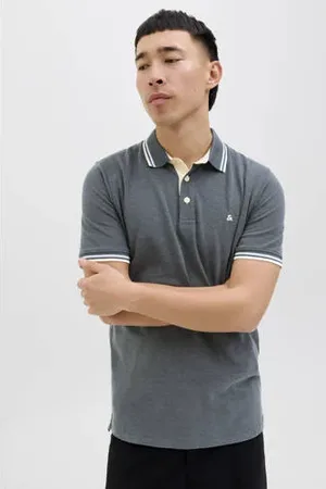 JACK & JONES ESSENTIALS slim fit polo JJEPAULOS grijs