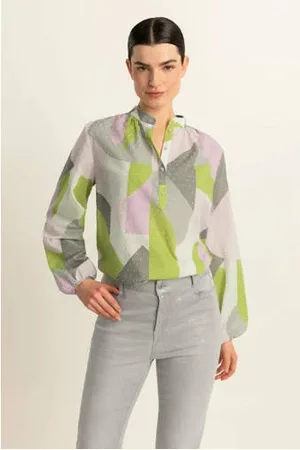 Expresso Blousetop met all over print en textuur