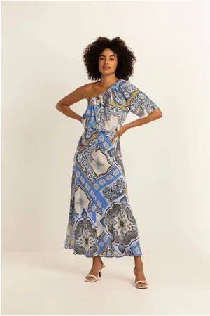 Expresso Maxi rok met all over print blauw/grijs/ecru