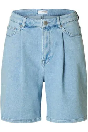 SELECTED Denim straight high waist short donkergroen