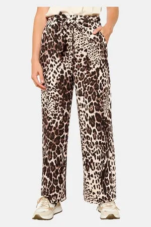 LolaLiza High waist wide leg broek met panterprint beige/bruin