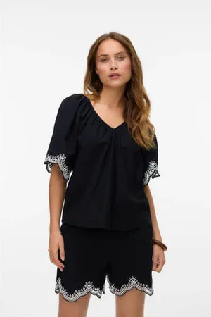 VERO MODA Top zwart broderie