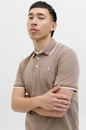 JACK & JONES ESSENTIALS slim fit polo JJEPAULOS lichtbruin