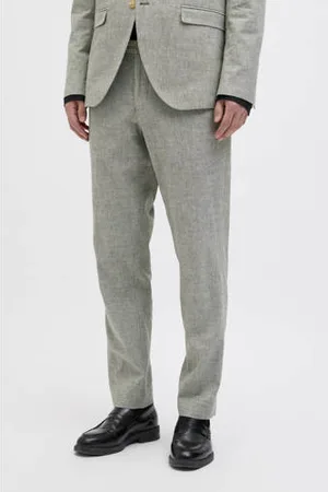 JACK & JONES PREMIUM gemêleerde slim fit pantalon JPRRIVIERA met linnen groen