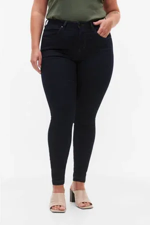 Zizzi High waist slim fit jeans AMY dark blue denim