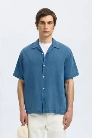SELECTED Denim casual overhemd blauw