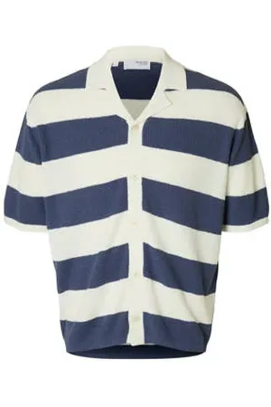 SELECTED Casual overhemd fijn gebreid blauw