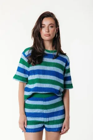 Colourful rebel Slim regular waist casual short blauw crochet