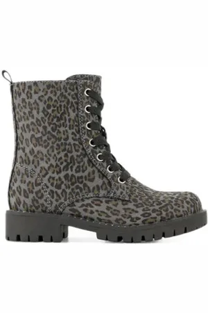  Veterboots met panterprint zwart/grijs