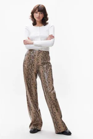 Catwalk Junkie Imitatieleren wide leg regular waist casual broek