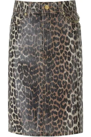 Ganni Denim Animalier Skirt Brown