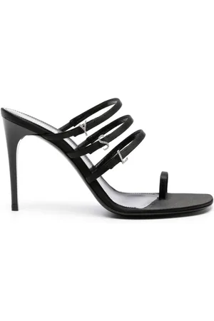 Saint Laurent Black leather and satin sandals