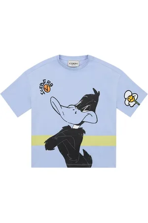 Iceberg KIDS - Turquoise Cotton Crew Neck T-Shirt with Daffy Duck Print