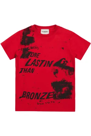 Iceberg KIDS - Red crew neck cotton t-shirt with contrasting prints and lettering on the torso