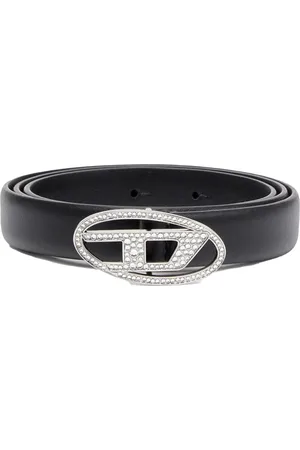Diesel 1dr Crystal Logo Strass Belt Black