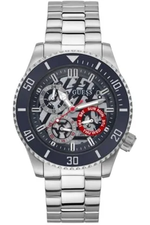 Guess Heren Horloge GW0488G1 Staal Quartz Chronograaf Met Donkerblauw Wijzerplaat