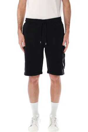 C.P. Company Cotton Diagonal Fleece Logo Shorts Nero