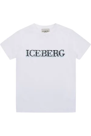 Iceberg KIDS - White crew neck cotton T-shirt with logo on the front in contrast