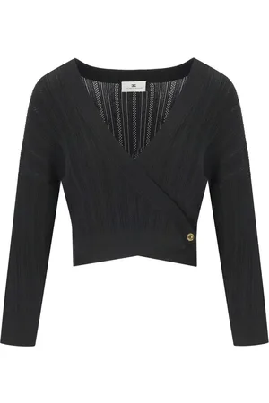 Elisabetta Franchi Black Knitted Top With V-neck Black