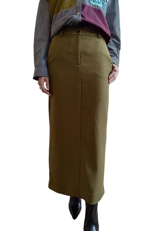 Essentiel Antwerp Jupe Kaki longue Rayée écru Glossary Olive Tree Femme G3OT