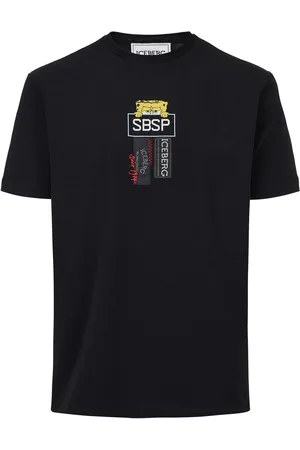 Iceberg Black sustainable stretch cotton T-shirt with Spongebob print