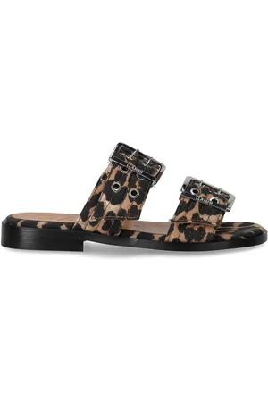 Ganni Animalier Flat Sandal With Buckles Brown