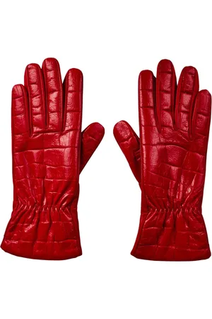 Bottega Veneta Croc Embossed Logo Leather Gloves