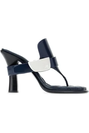 Burberry Petrol blue leather Bay thong sandals