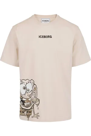 Iceberg Regular fit powder-colored T-shirt with SpongeBob print in jersey