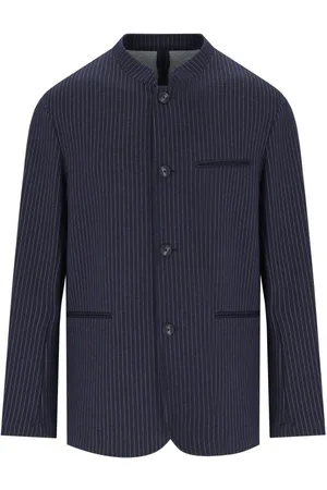 Emporio Armani Navy Blue Pinstripe Jacket With Mandarin Collar Blue