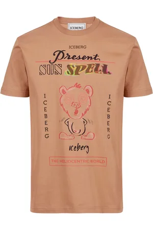 Iceberg Regular fit coccio colored cotton T-shirt with maxi multicolor Bear print
