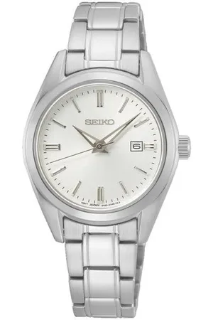 Seiko Horloge SUR633P1 Staal Quartz Saffierglas 100m Waterdicht en Witte Wijzerplaat 30mm