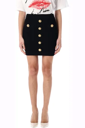 Balmain 2 Pkts Buttoned Knit Short Skirt Nero