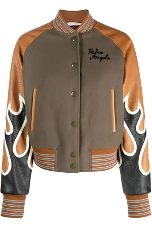 Palm Angels Burning Flames Leather Varsity Jacket