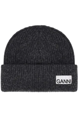 Ganni Dark Grey Ribbed Beanie Gray