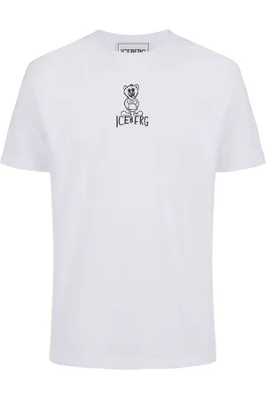 Iceberg White slim fit cotton T-shirt with Bear print and logo