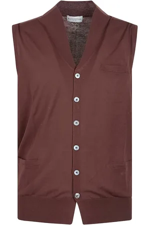 BALLANTYNE Plain V-neck Vest Brown
