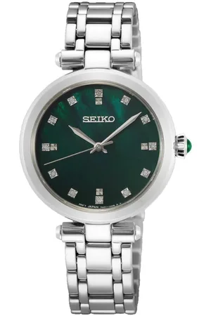 Seiko Horloge SRZ535P1 Staal Quartz Saffierglas 50m Waterdicht met GroeneWijzerplaat en Diamant 30mm